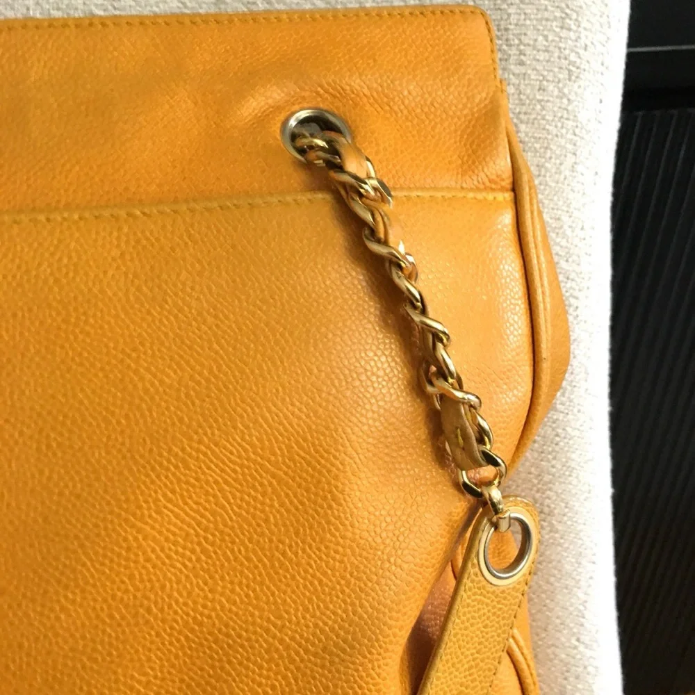 Authentic CHANEL large yellow caviar leather executive tote